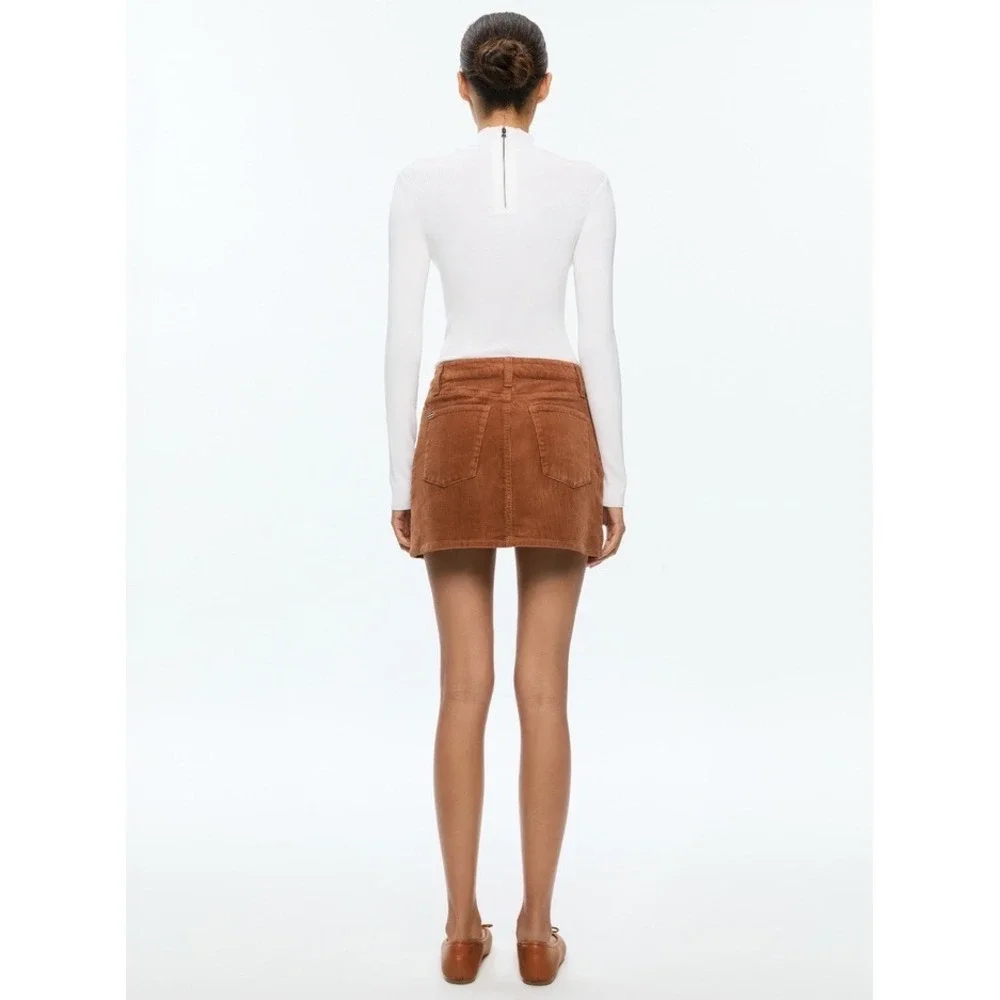 Alice + Olivia Joss  Brown Corduroy Button Fly Mini Skirt High‎ Waist Size 31